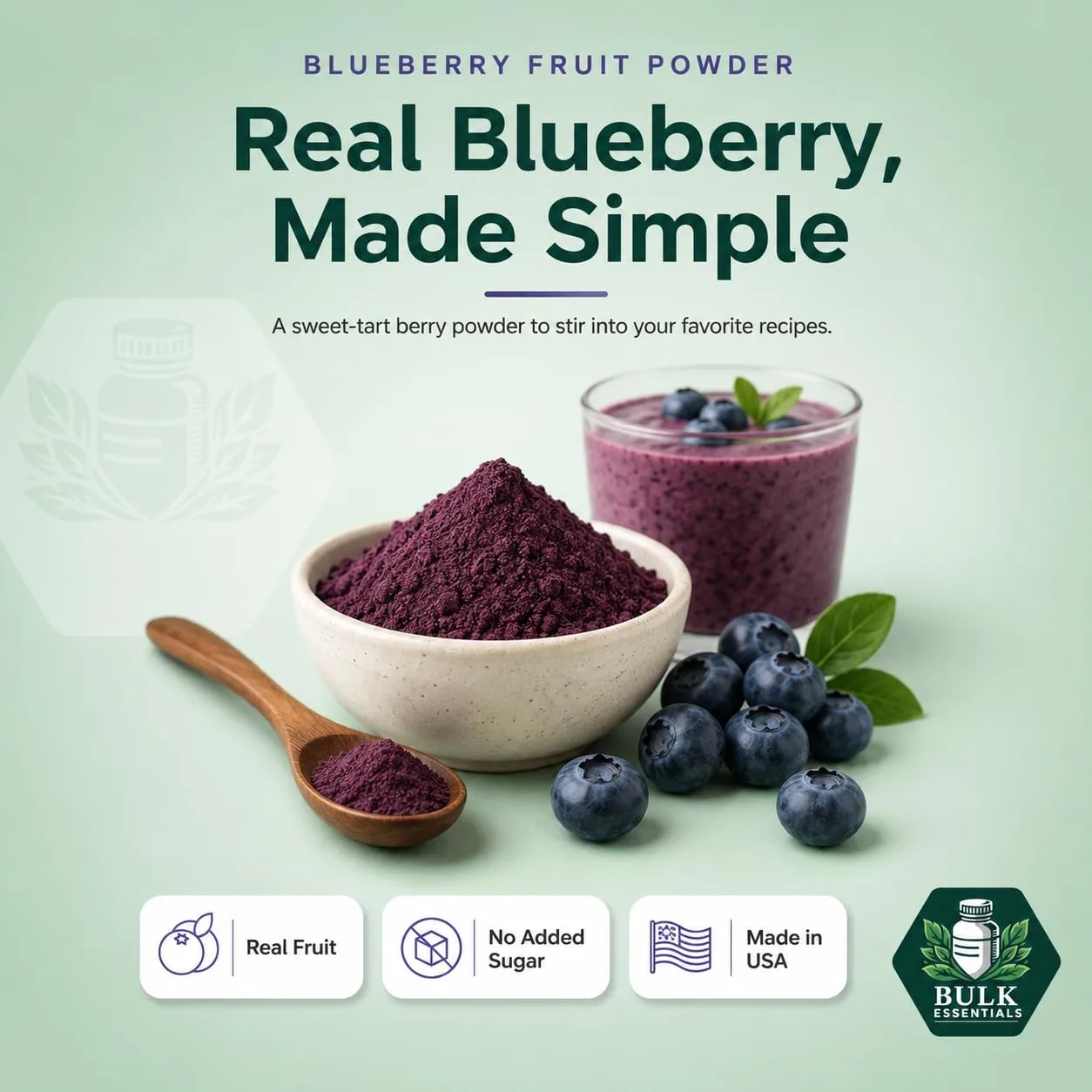 Bulk Essentials Blueberry Powder, No Added Sugar, for Smoothies, 100g