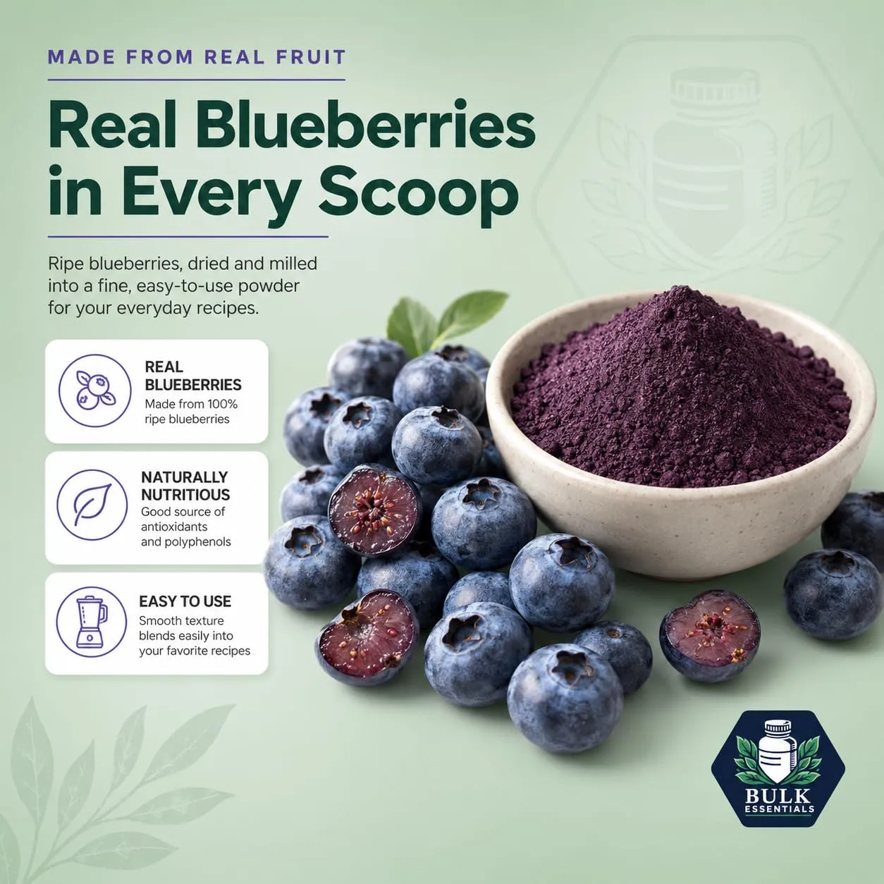 Bulk Essentials Blueberry Powder, No Added Sugar, for Smoothies, 100g