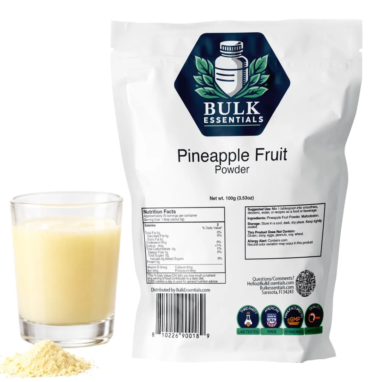 Bulk Essentials Pineapple Powder with Maltodextrin, for Smoothies, 100g