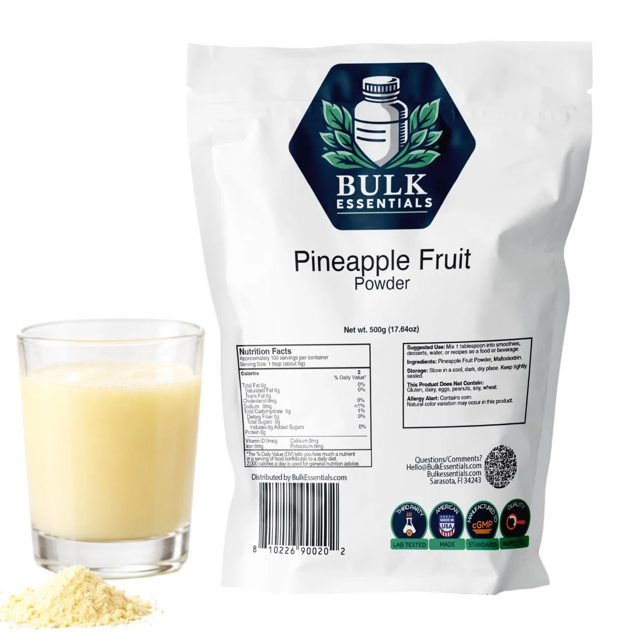 Bulk Essentials Pineapple Powder with Maltodextrin, for Smoothies, 500g