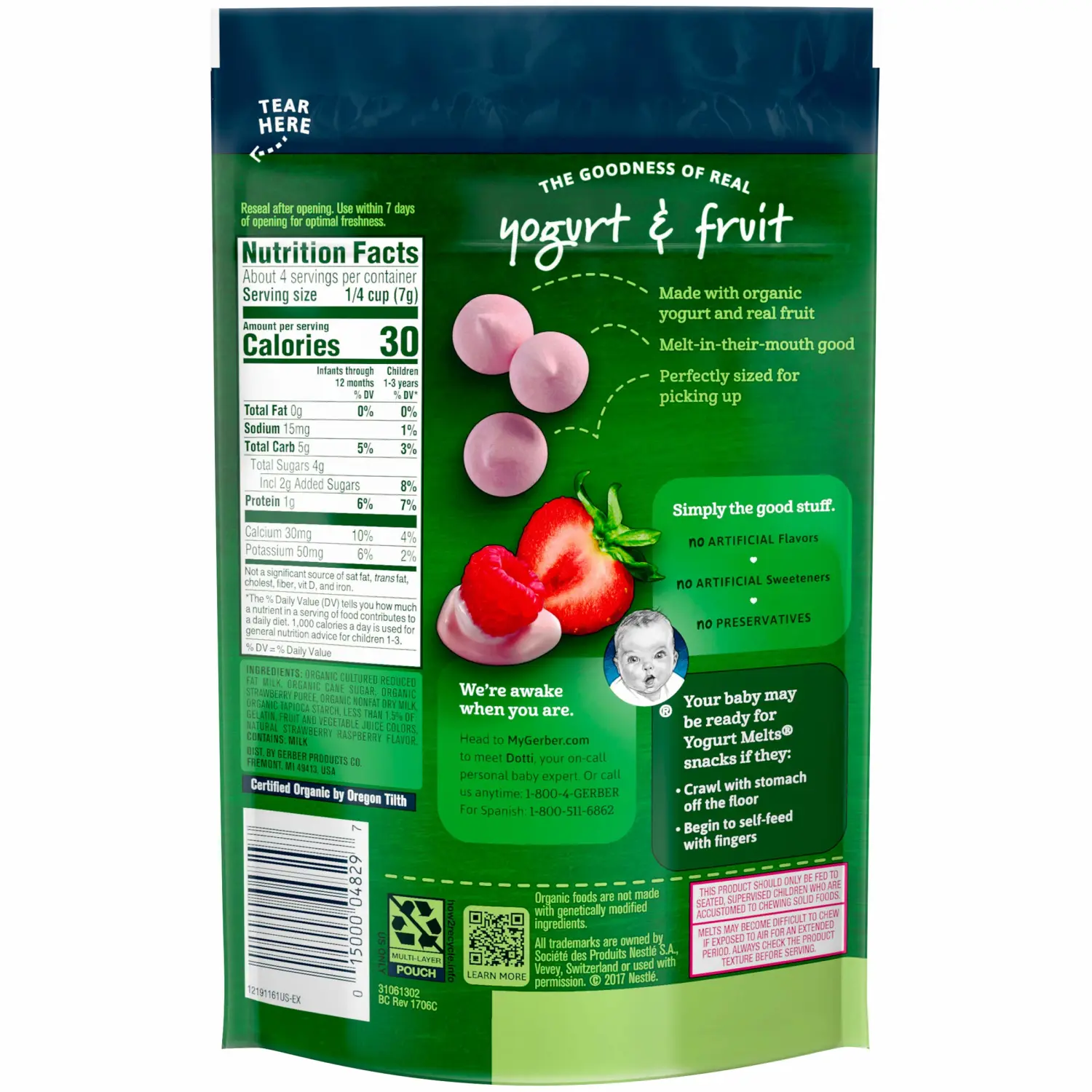 Gerber Organic Yogurt Melts, Red Berries, 1 oz