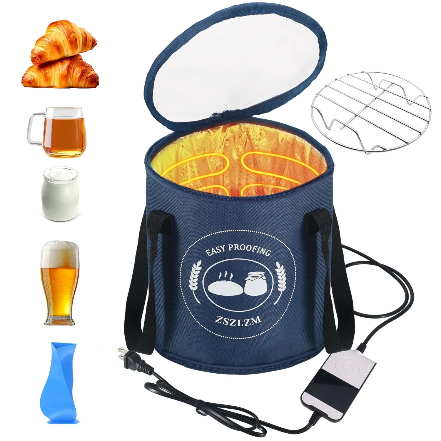Dough Proofer for Sourdough Bread, Electric Fermentation Heating Bag with Digital Temp Controller & Timer (50-113°F), Collapsible Proofing Box & Food Warmer for Kombucha, Yogurt, Pizza