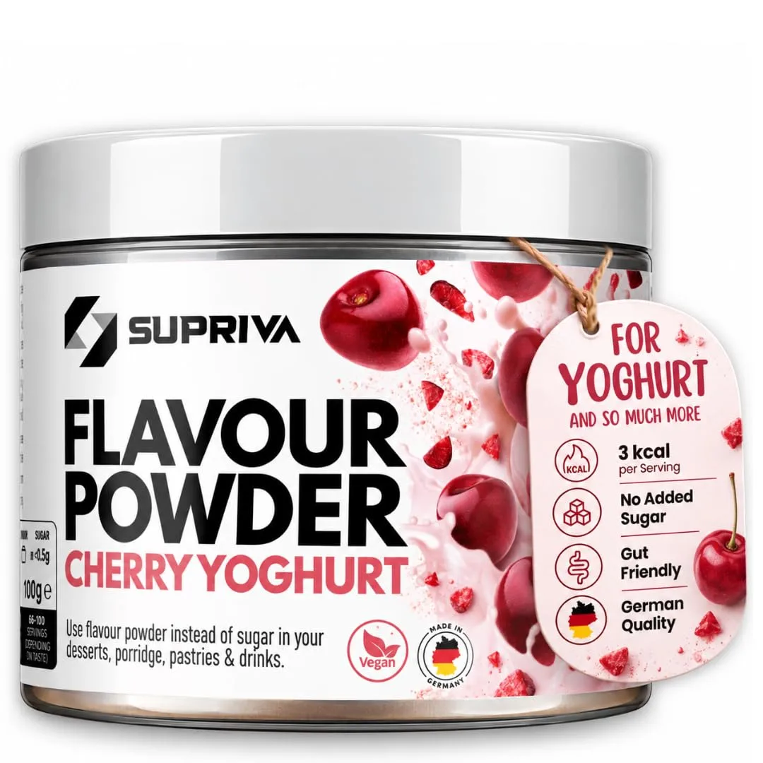 SUPRIVA Cherry Yogurt Flavor Powder for Yogurt, Low Calorie, 66 Servings