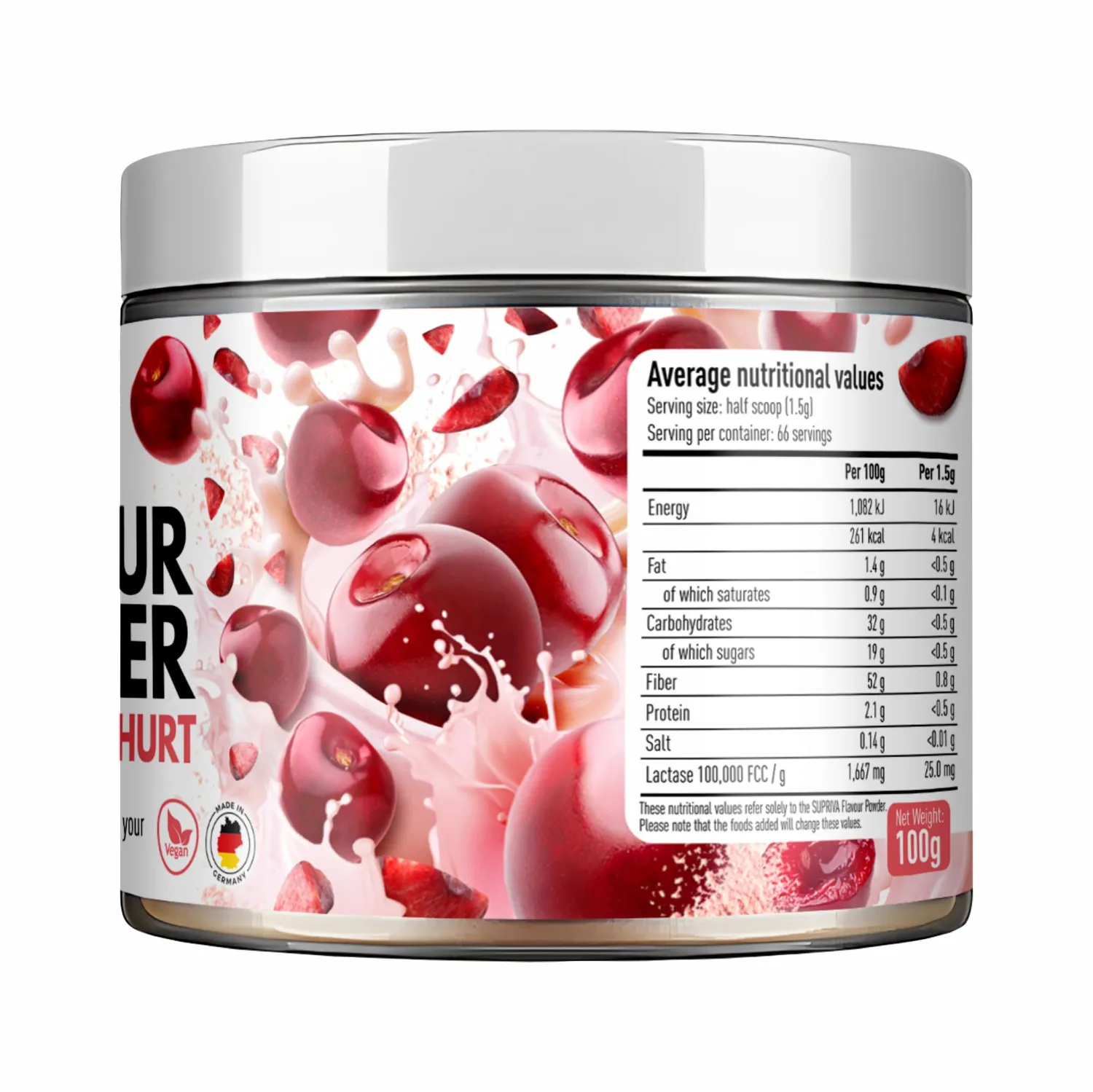 SUPRIVA Cherry Yogurt Flavor Powder for Yogurt, Low Calorie, 66 Servings