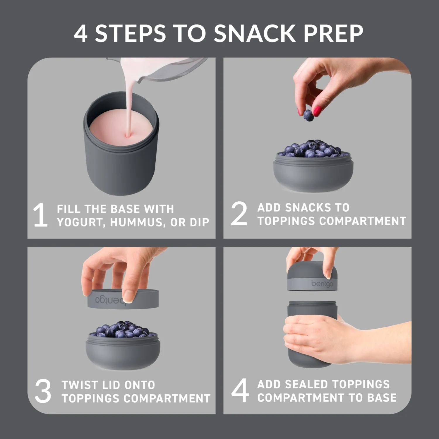 Bentgo Snack Cup, Leak-Proof Snack Container with Toppings Compartment