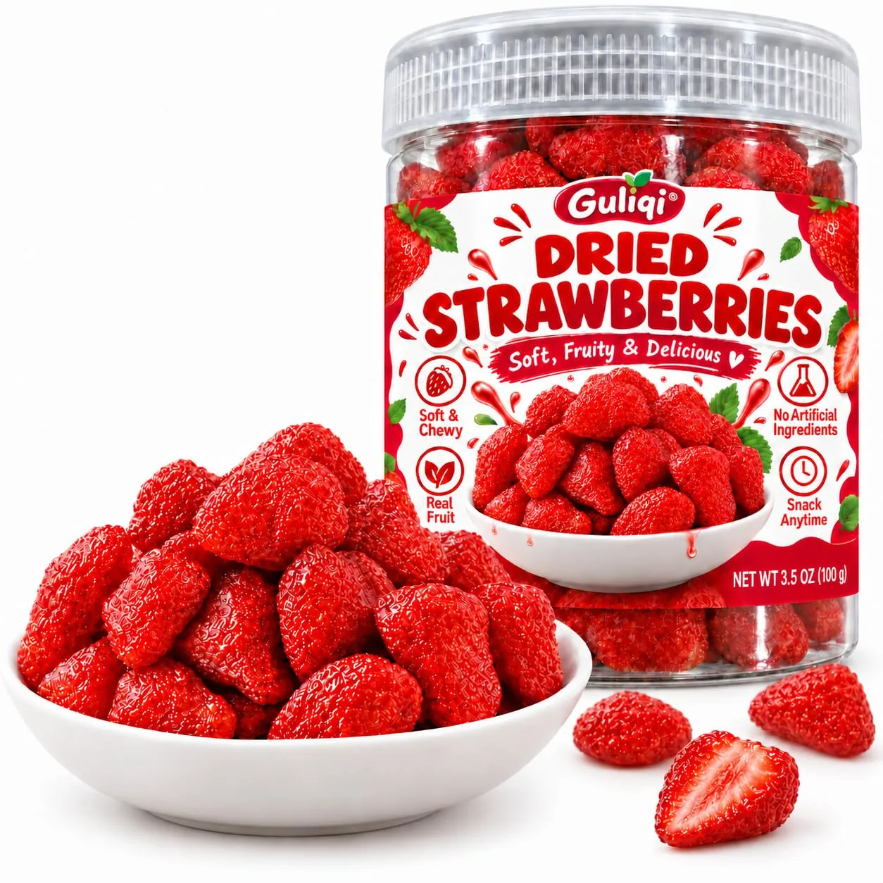 Premium Dried Strawberries, Whole Organic Fresh Strawberries, Ready to Eat Dried Fruit, Soft & Chewy Dehydrated Strawberry Fruit Snack for Yogurt, Oatmeal, Cereal, Trail Mix (100g)
