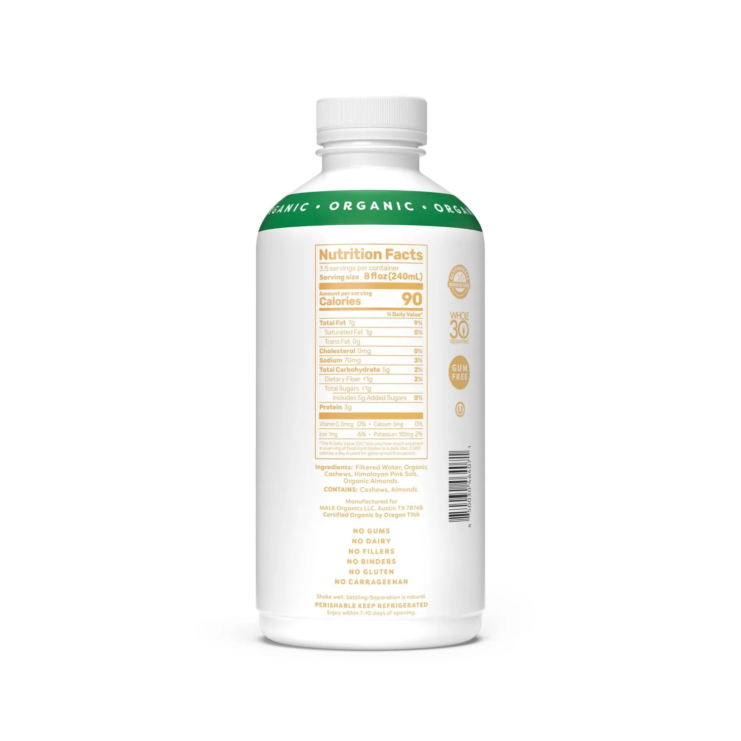 Malk, Cashew Malk Original Unsweetened Organic, 28 Fl Oz
