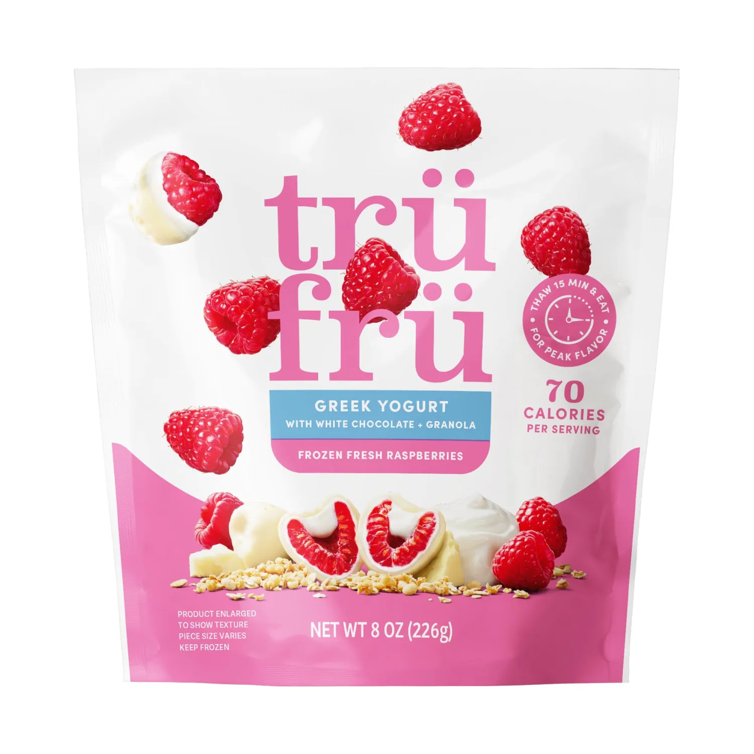 Tru Fru Frozen Raspberries in Greek Yogurt & Granola, 8 Ounce Bag