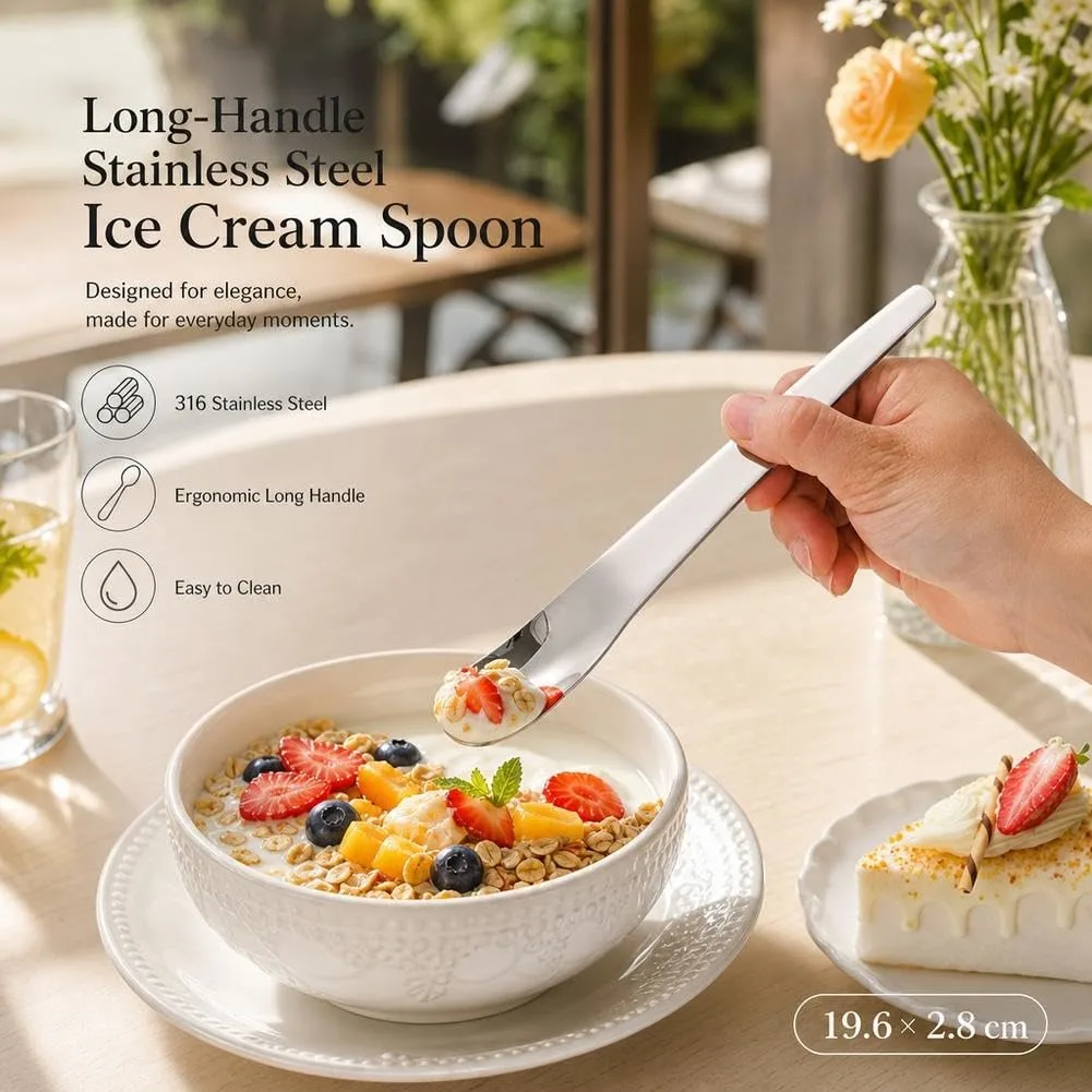 Premium 316l Stainless Steel Dessert Spoon with Long Ergonomic Handle