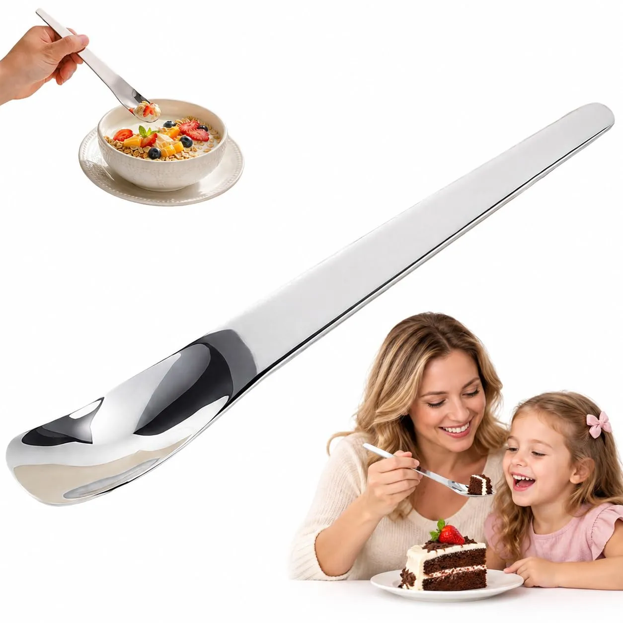 Premium 316l Stainless Steel Dessert Spoon with Long Ergonomic Handle