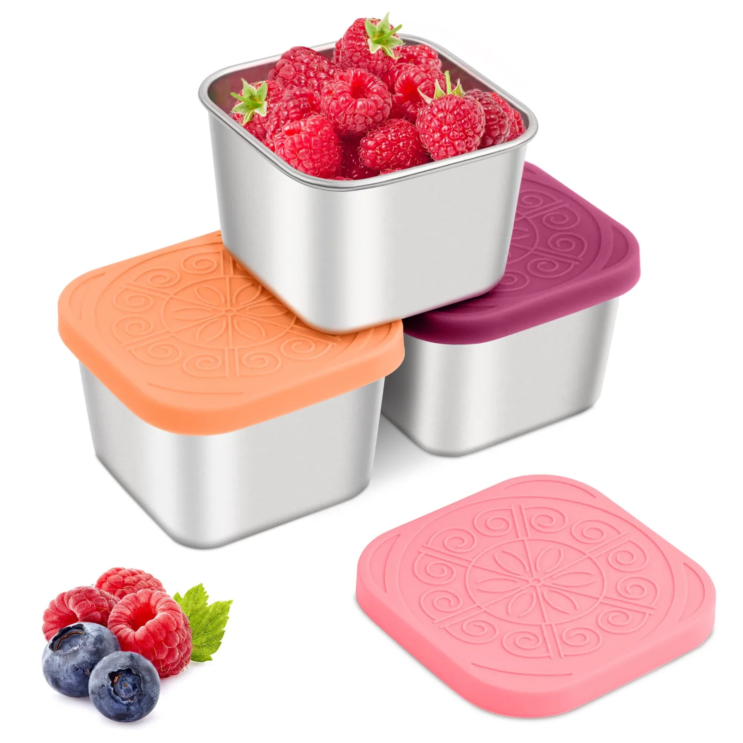 Qukaka Stainless Steel Snack Containers for Kids, 6.8oz, 3 Pack