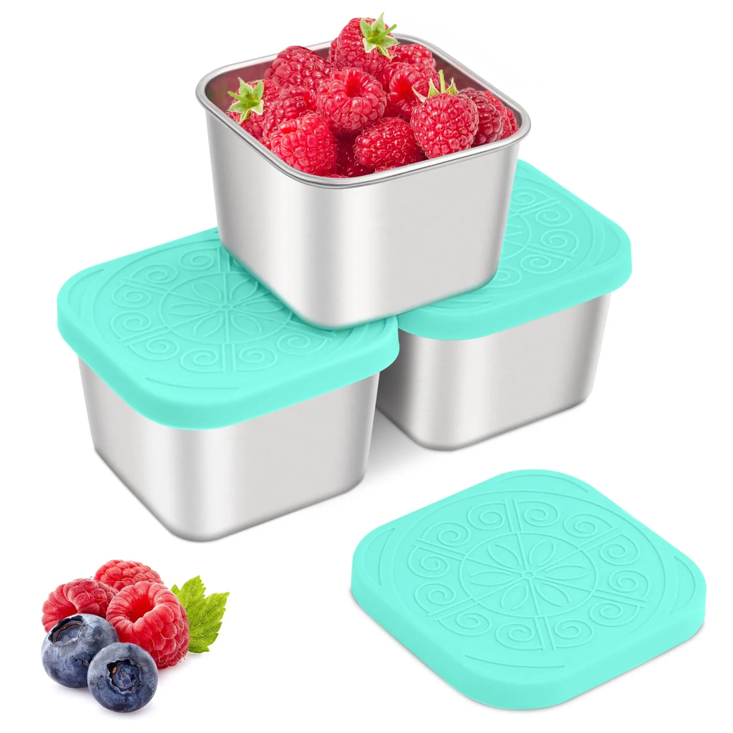 Qukaka Stainless Steel Snack Containers for Kids, 6.8oz, 3 Pack