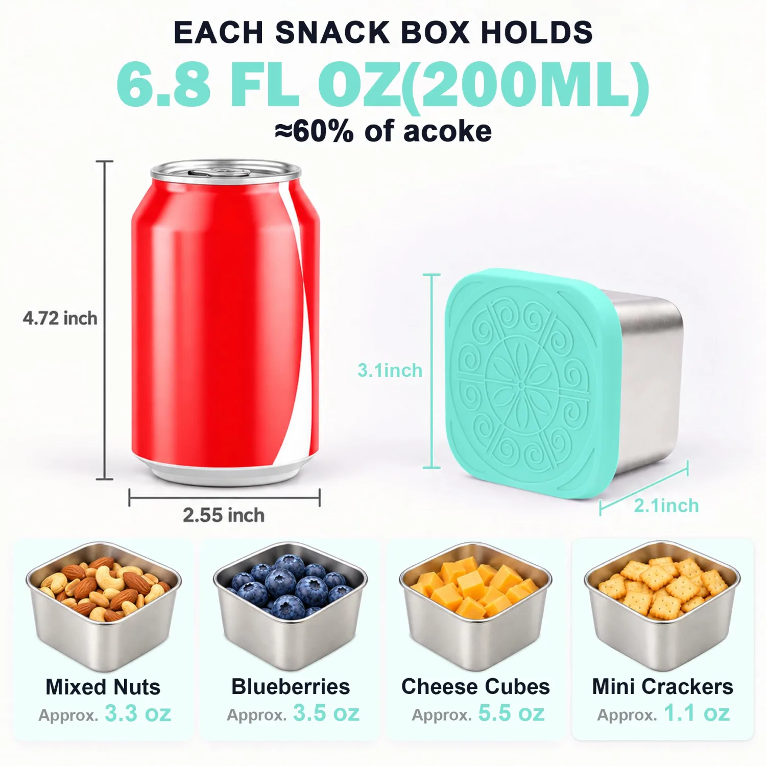 Qukaka Stainless Steel Snack Containers for Kids, 6.8oz, 3 Pack