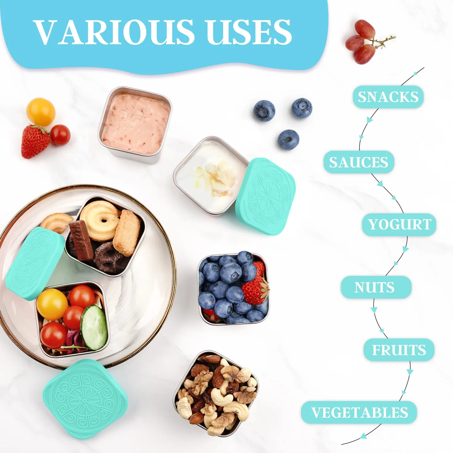 Qukaka Stainless Steel Snack Containers for Kids, 6.8oz, 3 Pack