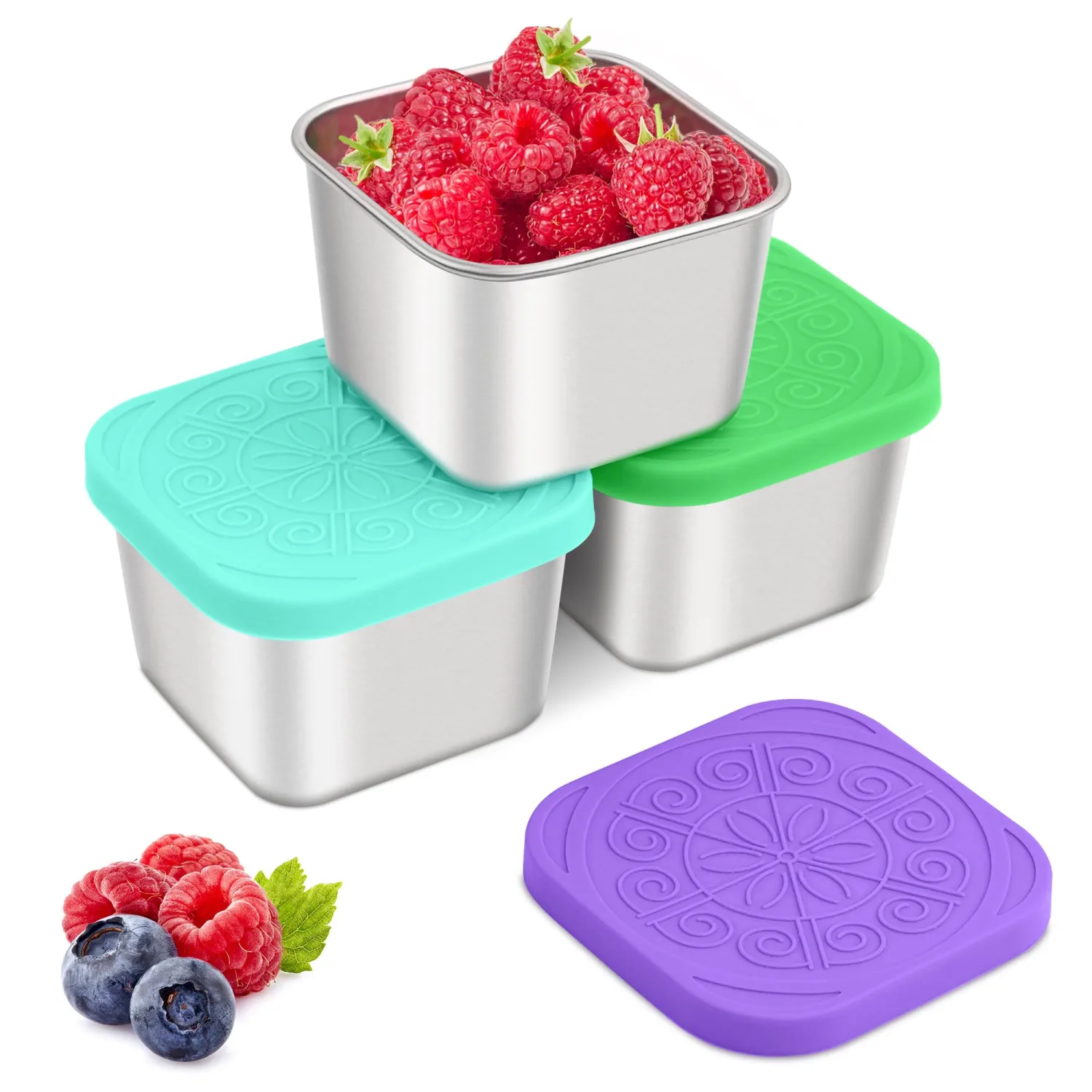 Qukaka Stainless Steel Snack Containers for Kids, 6.8oz, 3 Pack