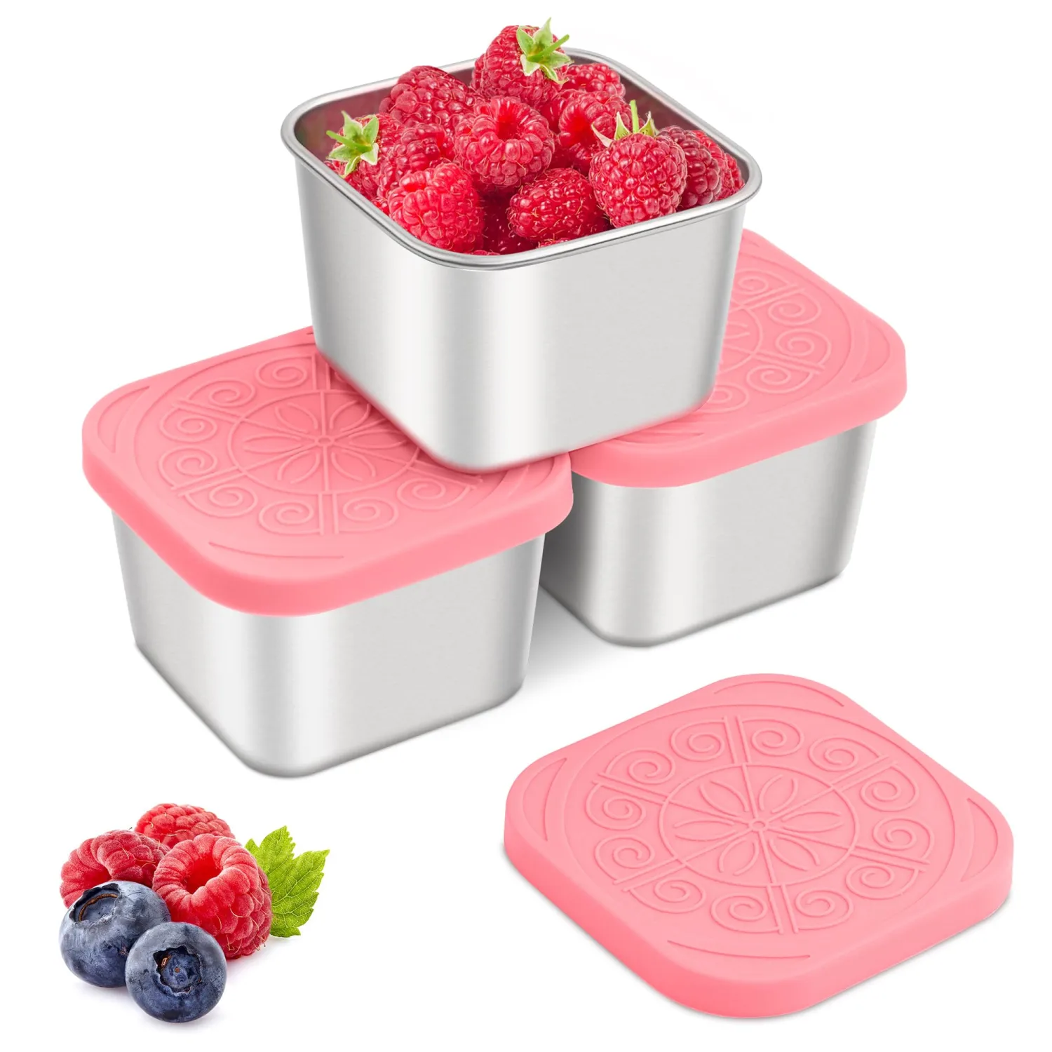 Qukaka Stainless Steel Snack Containers for Kids, 6.8oz, 3 Pack