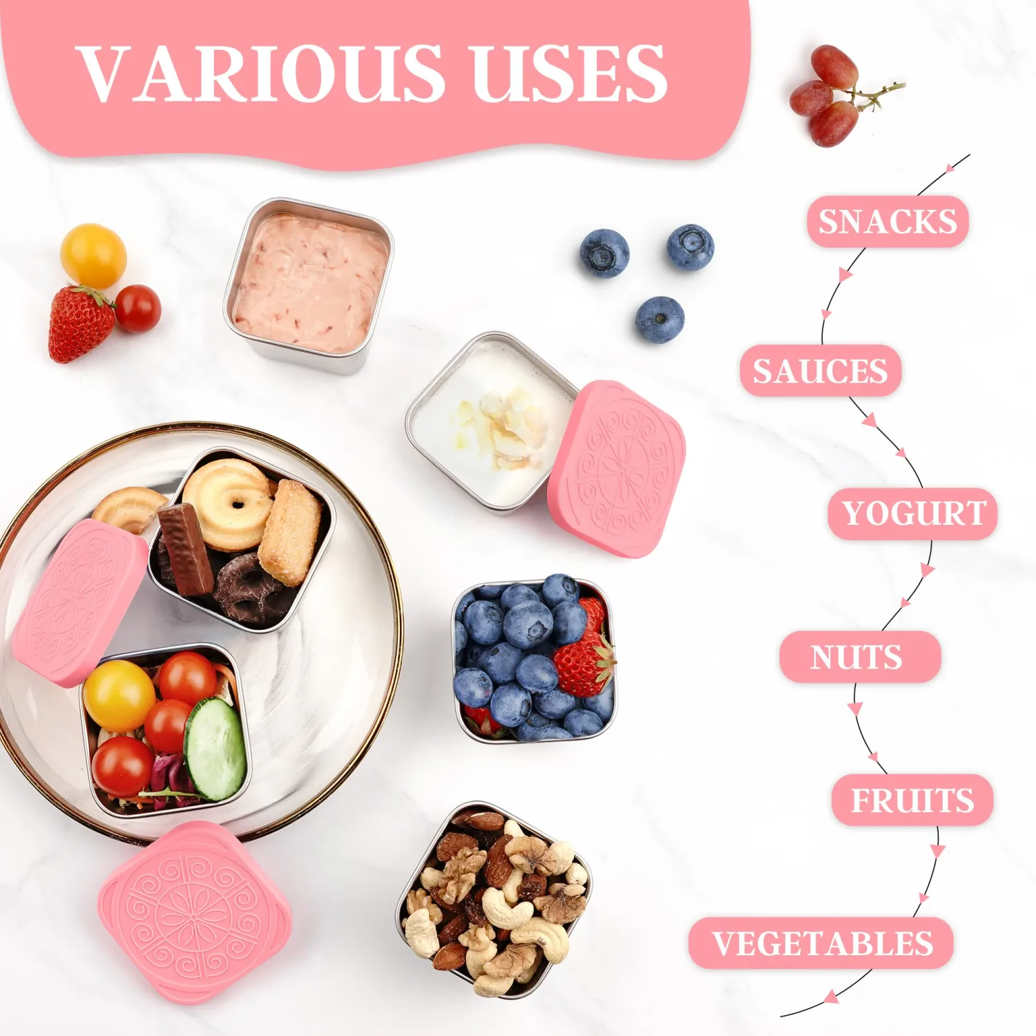 Qukaka Stainless Steel Snack Containers for Kids, 6.8oz, 3 Pack