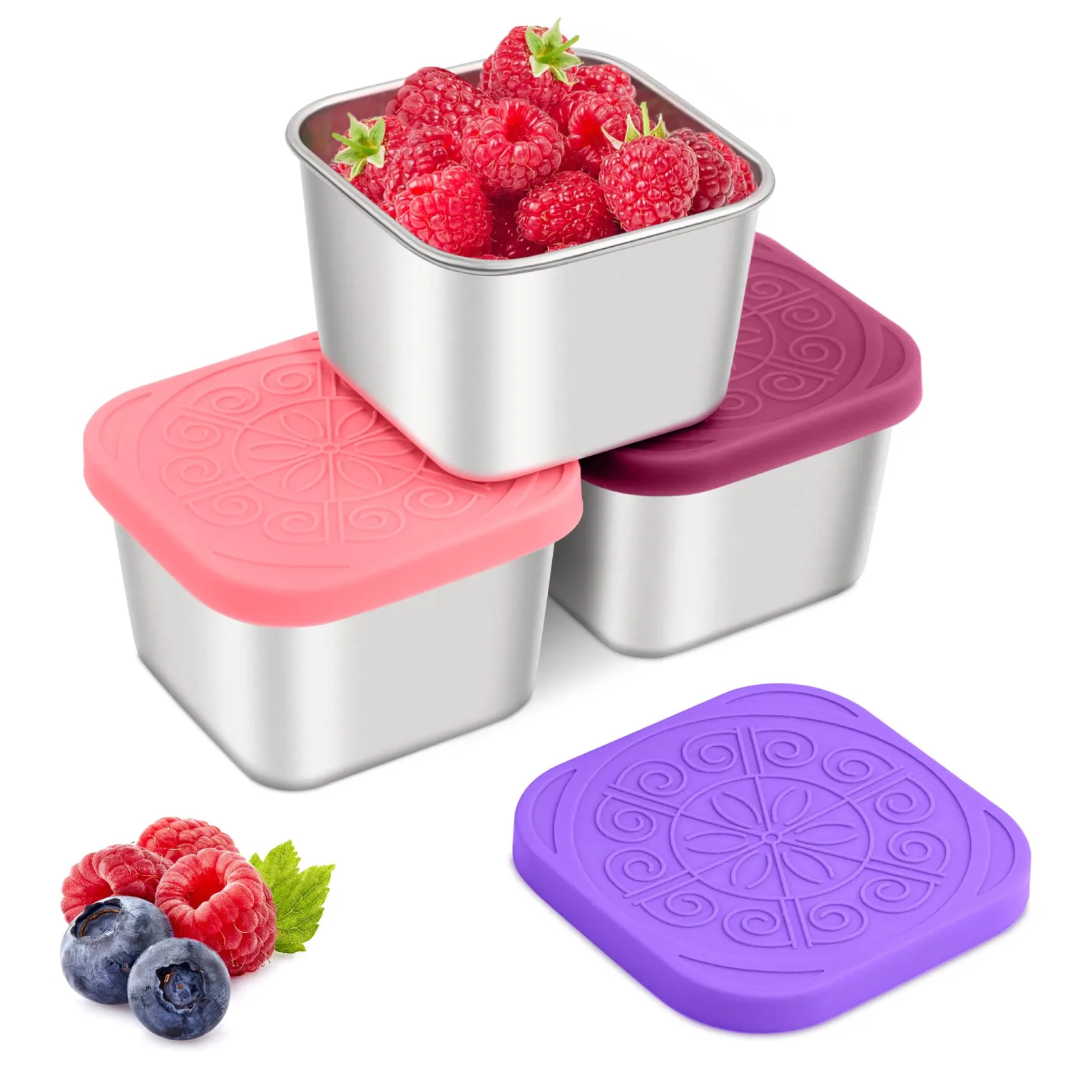 Qukaka Stainless Steel Snack Containers for Kids, 6.8oz, 3 Pack