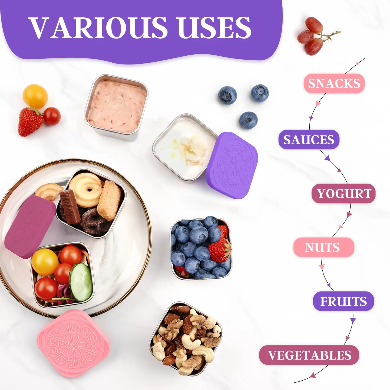 Qukaka Stainless Steel Snack Containers for Kids, 6.8oz, 3 Pack