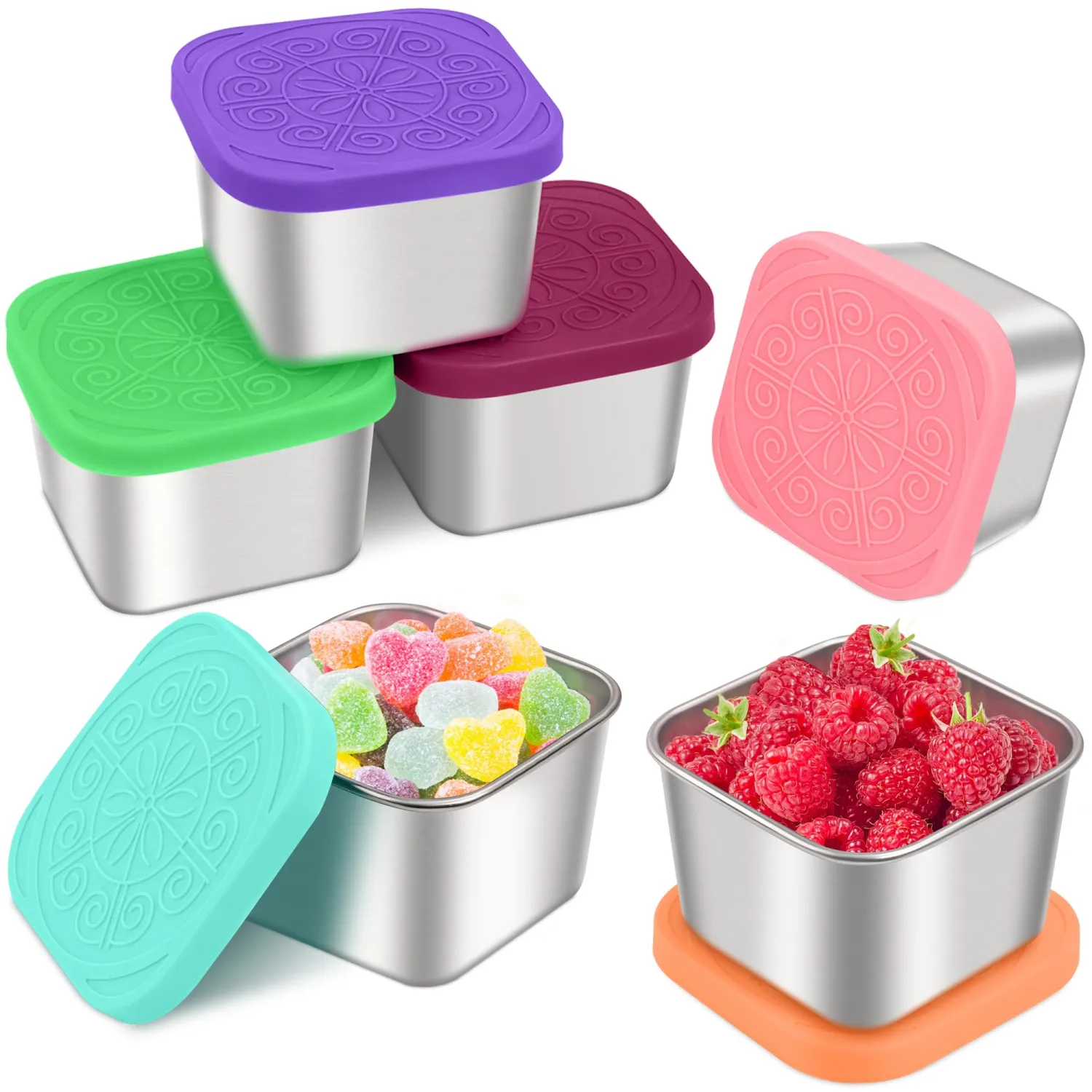 Qukaka Stainless Steel Snack Containers for Kids, 6.8oz, 6 Pack
