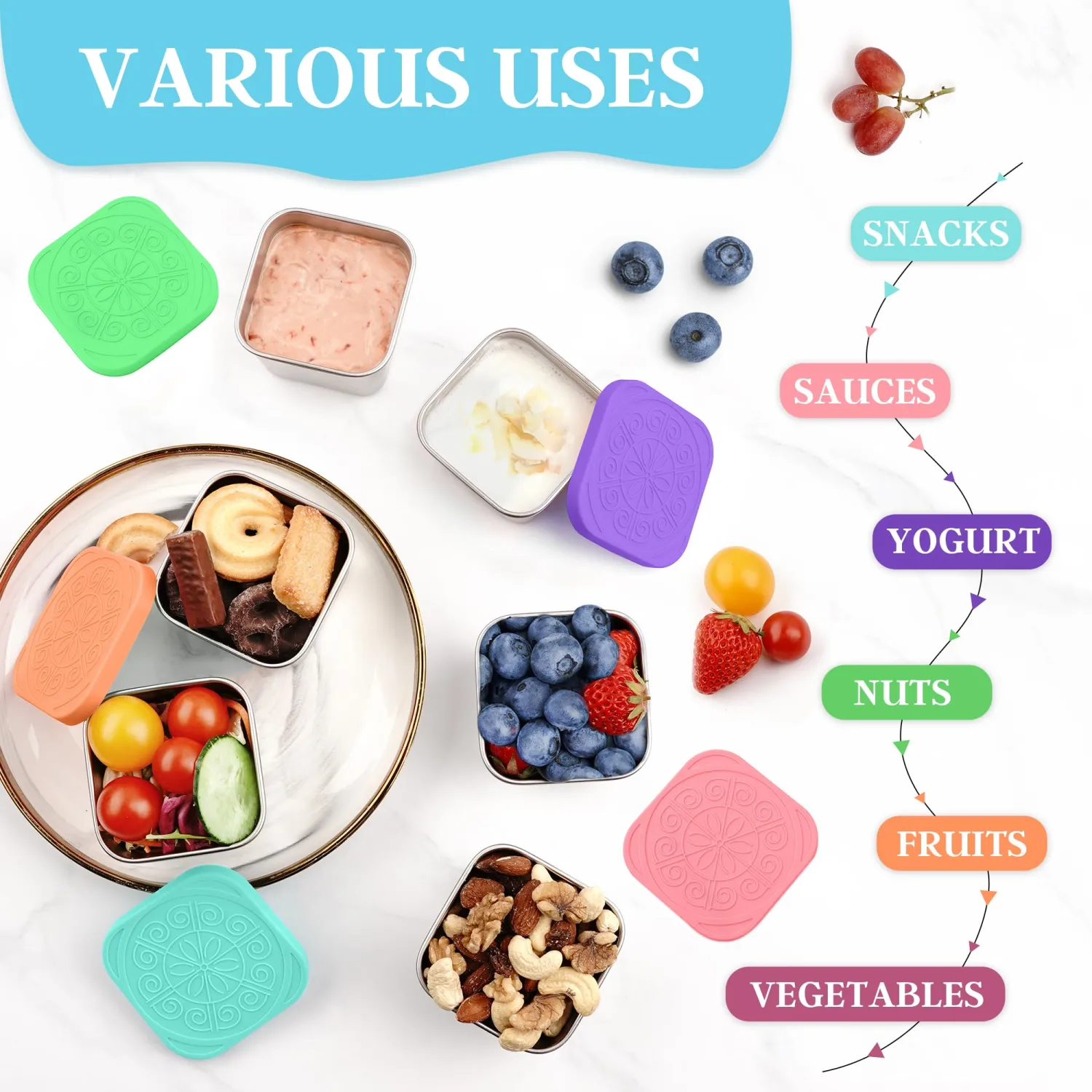 Qukaka Stainless Steel Snack Containers for Kids, 6.8oz, 6 Pack