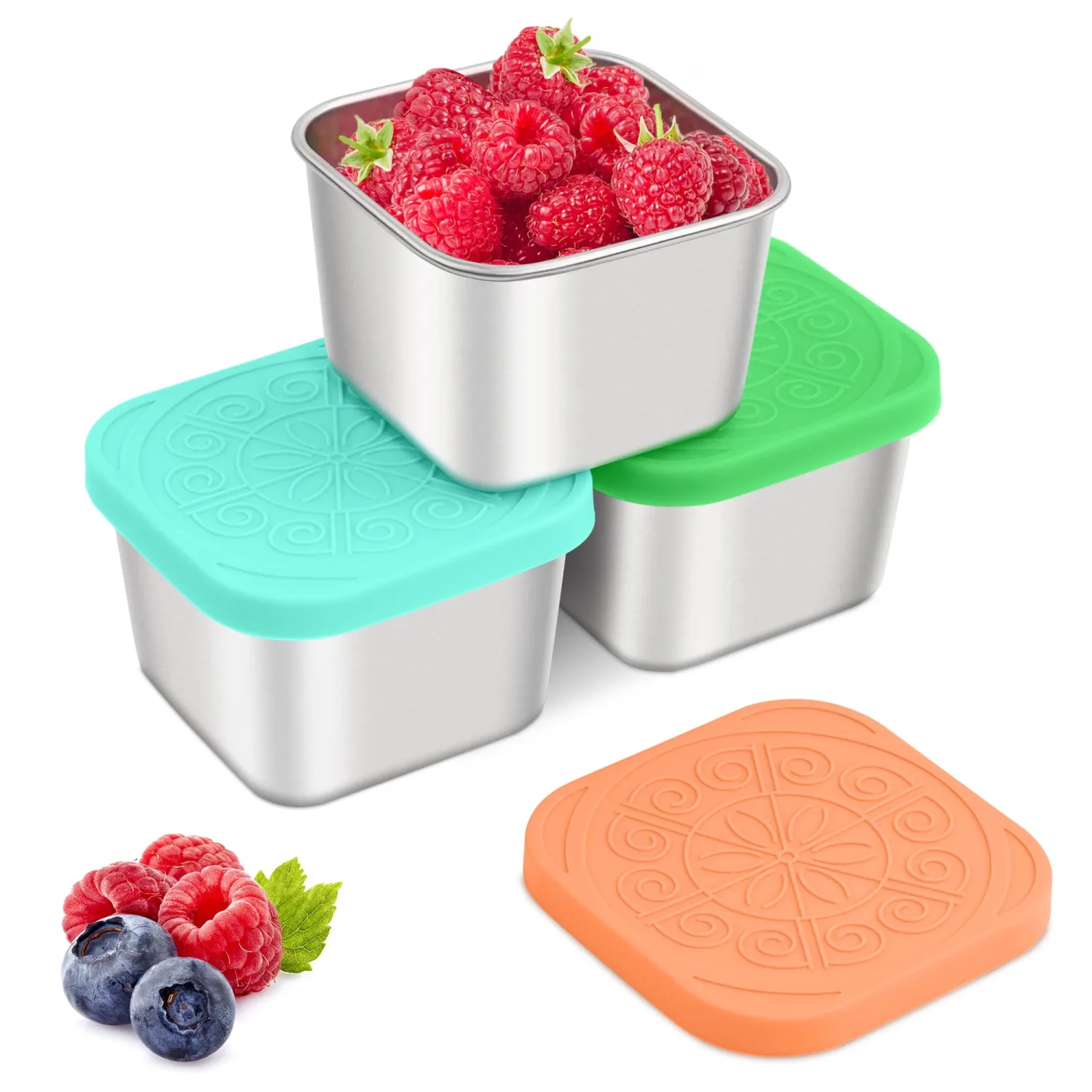 Qukaka Stainless Steel Snack Containers for Kids, 6.8oz, 3 Pack