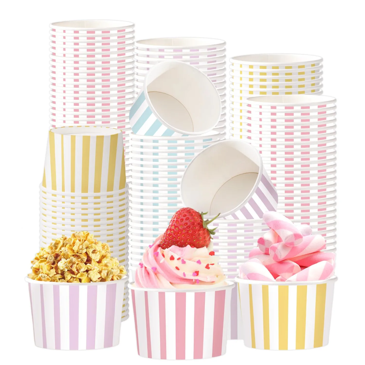 60Pcs Pastel Striped 12oz Ice Cream Paper Cups for Hot or Cold