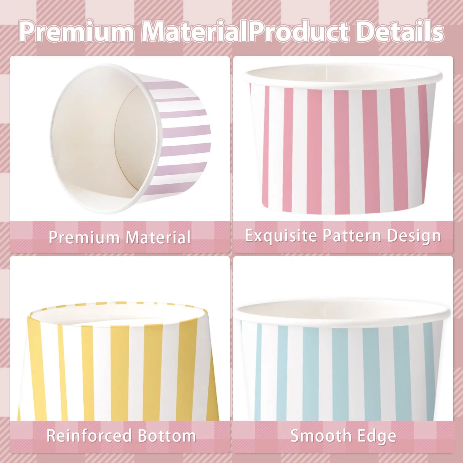 60Pcs Pastel Striped 12oz Ice Cream Paper Cups for Hot or Cold
