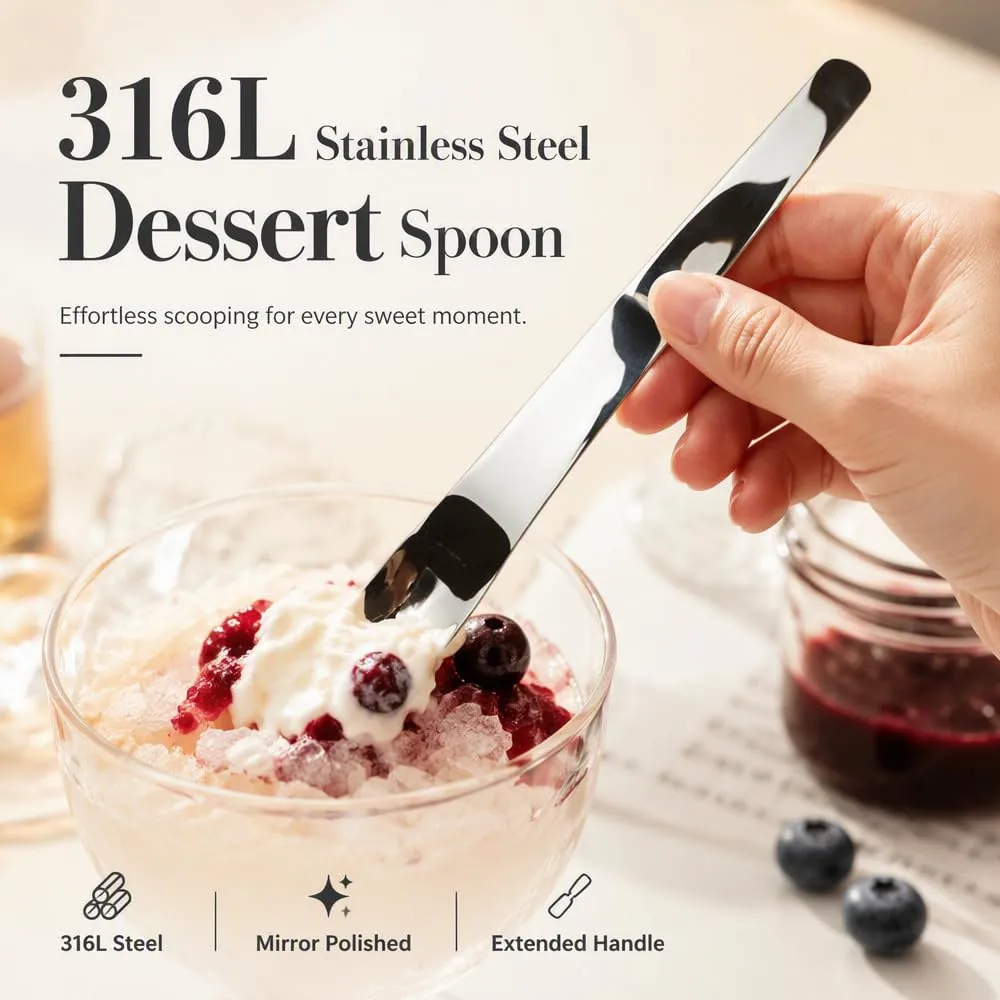 2026 New Stainless Steel Dessert Spoon with Long Ergonomic Handle (4PCS)