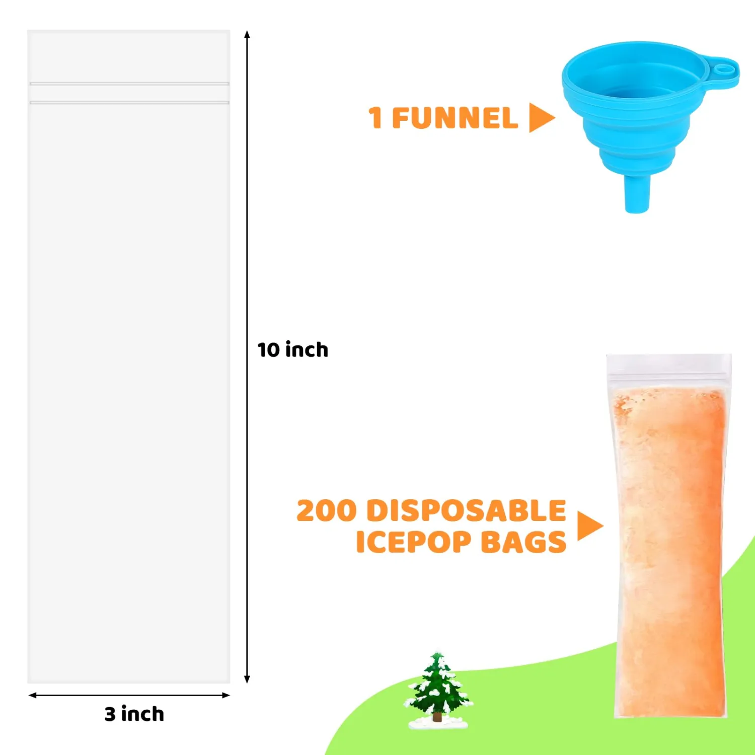 200 Disposable Ice Popsicle Mold Bags Comes With A Funnel