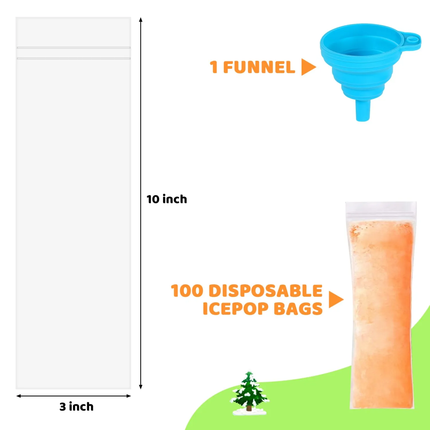 100 Disposable Ice Popsicle Mold Bags Comes With A Funnel
