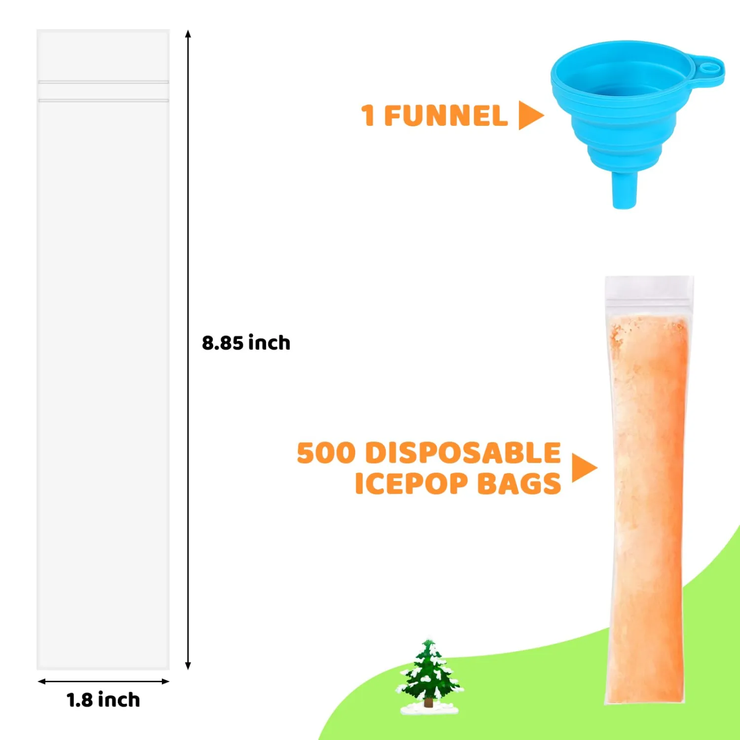 500 Disposable Ice Popsicle Mold Bags Comes With A Funnel