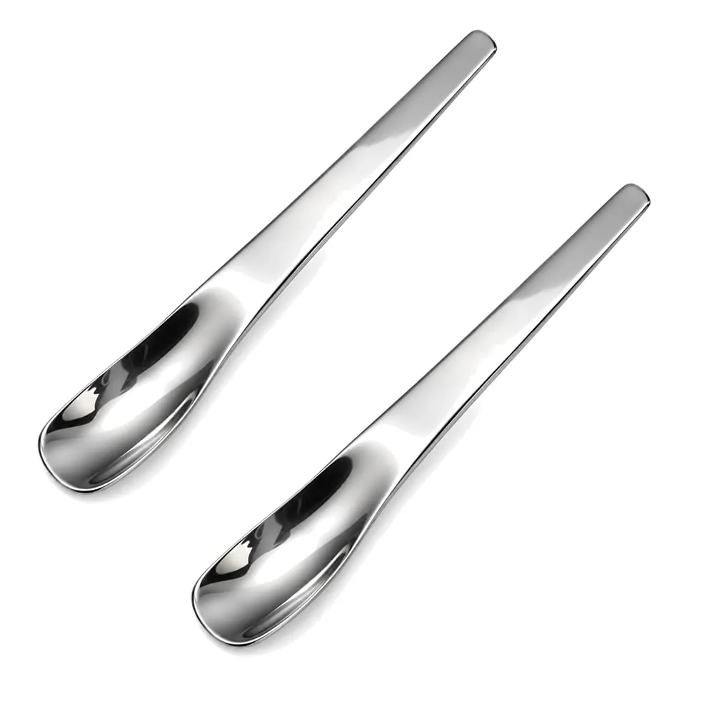Long-Handle Stainless Steel Dessert Spoon, Deep Bowl (2PCS)