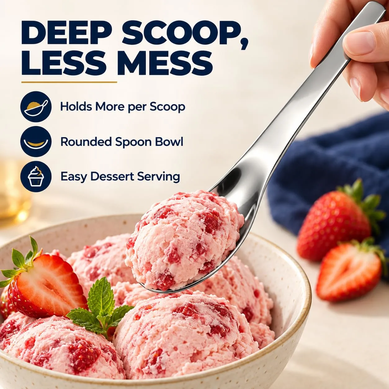 Long-Handle Stainless Steel Dessert Spoon, Deep Bowl (2PCS)