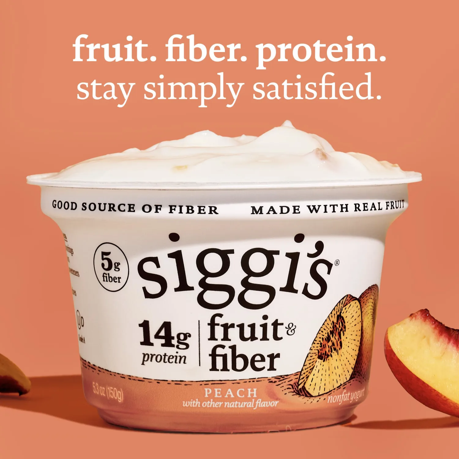 siggi's Fruit and Fiber Peach Nonfat Yogurt, 5.3 oz Cup