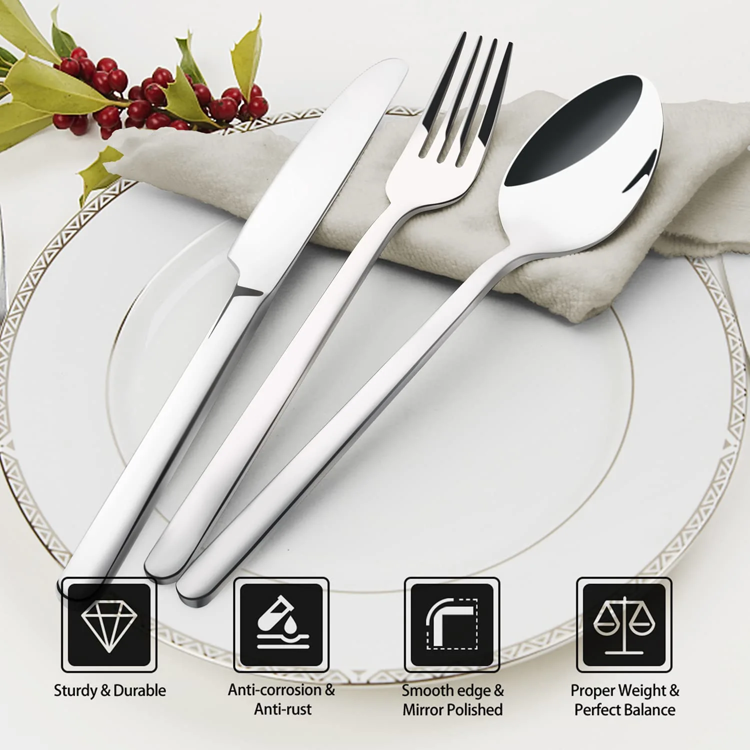 4-Piece 8-Inch Dinner Spoons Set, 18/10 Stainless Steel, Not Teaspoons