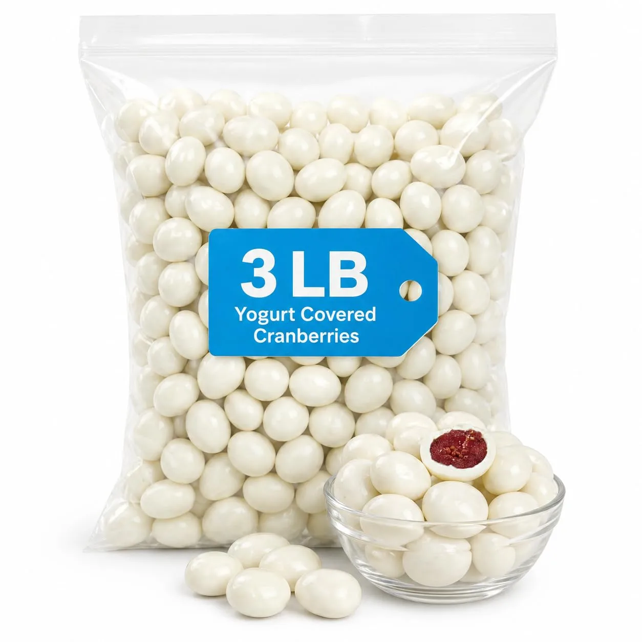 Yogurt Covered Cranberries, Sweet Tangy Dried Fruit Snack, Bulk 3 lb Bag
