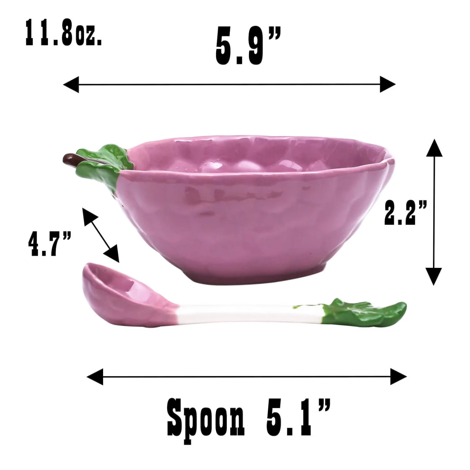 2 Pack Ceramic Grape Shape Dessert Bowls 11.8 oz., Creative Handmade Small Bowl with Spoon for Appetizer, Snacks, Salads, Yogurt, Side Dishes, 5.9" L x 4.7" W x 2.2" H