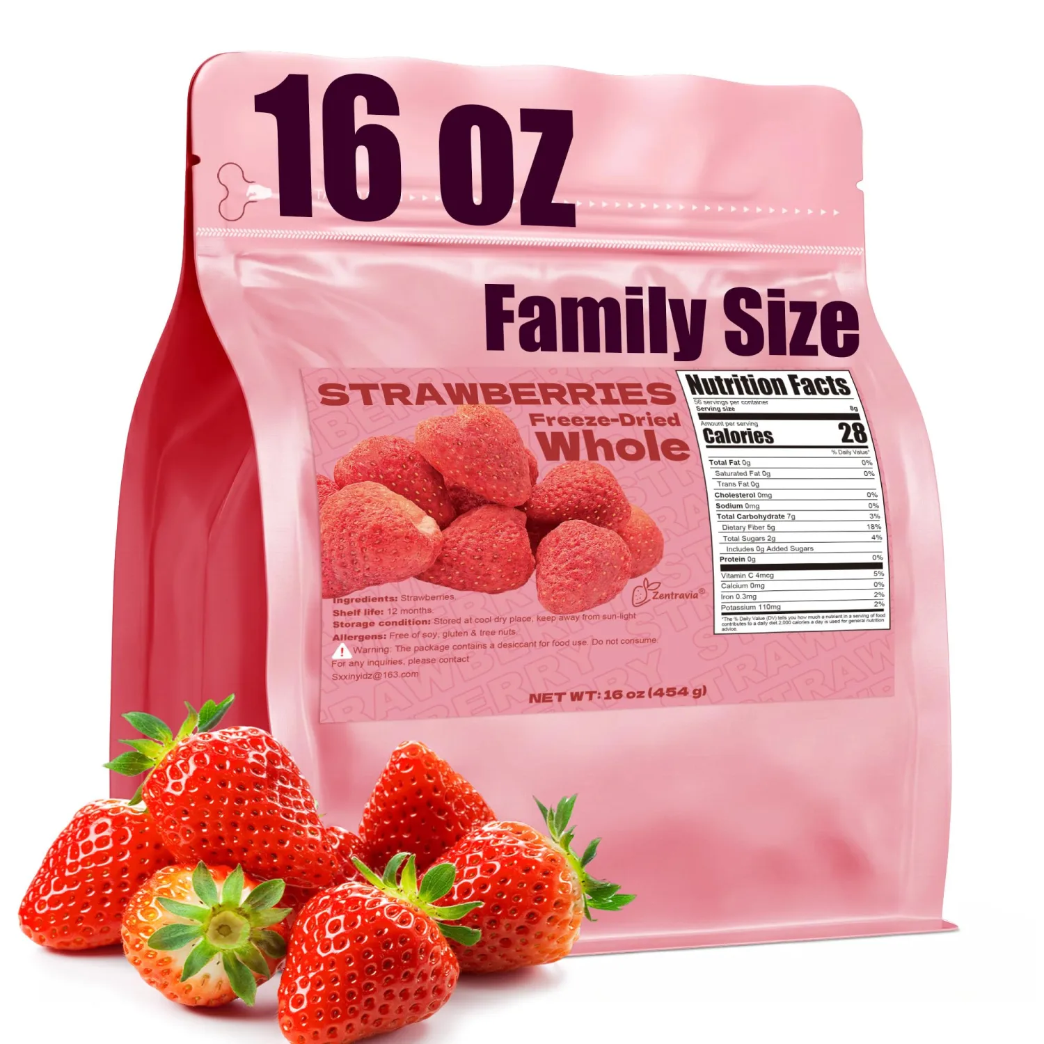 16oz Freeze Dried Whole Strawberries, Dehydrated Strawberry Fruit Bulk