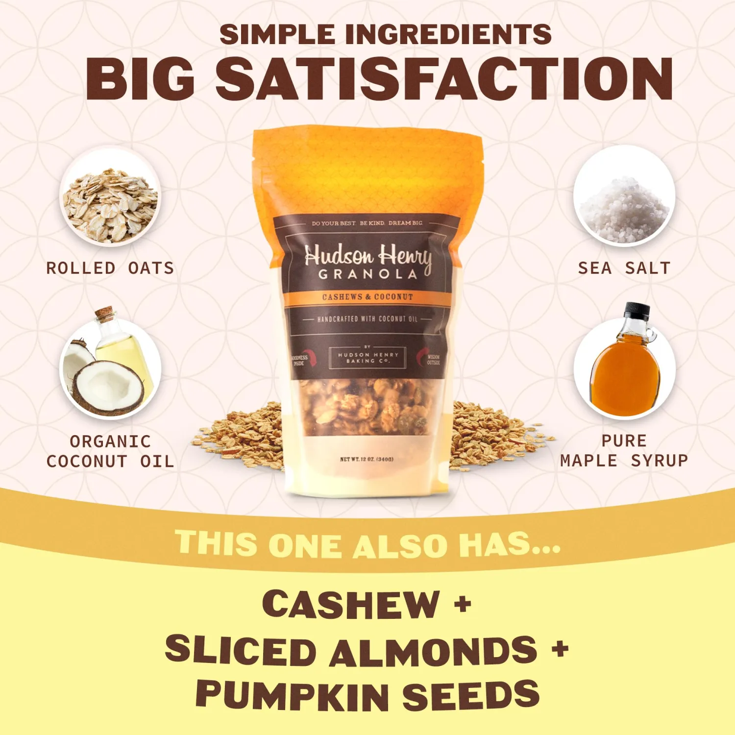 Hudson Henry Cashew Coconut Granola | Gluten Free Granola with Nuts and Seeds | Vegan, Non-GMO & Small Batch Baked with Pure Maple Syrup & Organic Coconut Oil | 1 Pack, 12 oz Bag