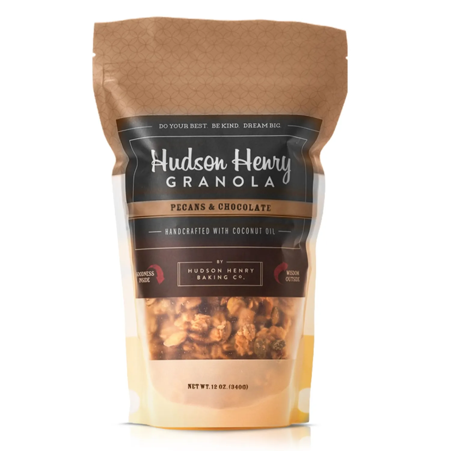 Hudson Henry Chocolate Pecan Granola | Gluten Free Granola with Nuts & Seeds | Vegan, Non-GMO & Small Batch Baked with Pure Maple Syrup & Extra Virgin Olive Oil | 1 Pack, 12 oz Bag