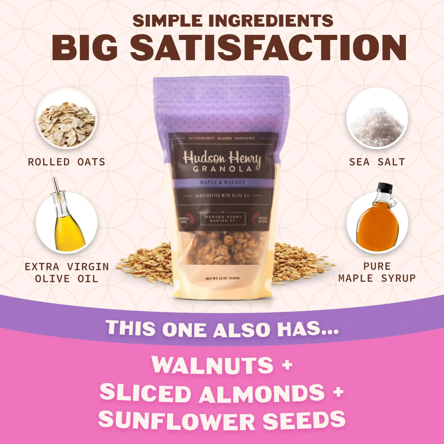 Hudson Henry Maple Walnut Granola | Gluten Free Granola with Nuts and Seeds | Vegan, Non-GMO & Small Batch Baked with Pure Maple Syrup & Extra Virgin Olive Oil | 1 Pack, 12 oz Bag