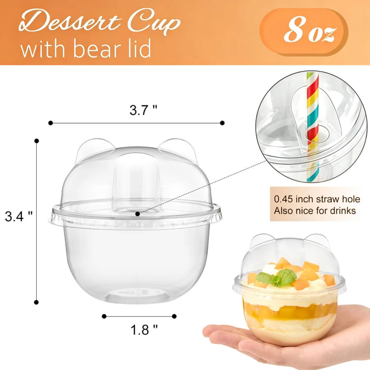 100 Pack 8 oz Plastic Dessert Cups with Lids