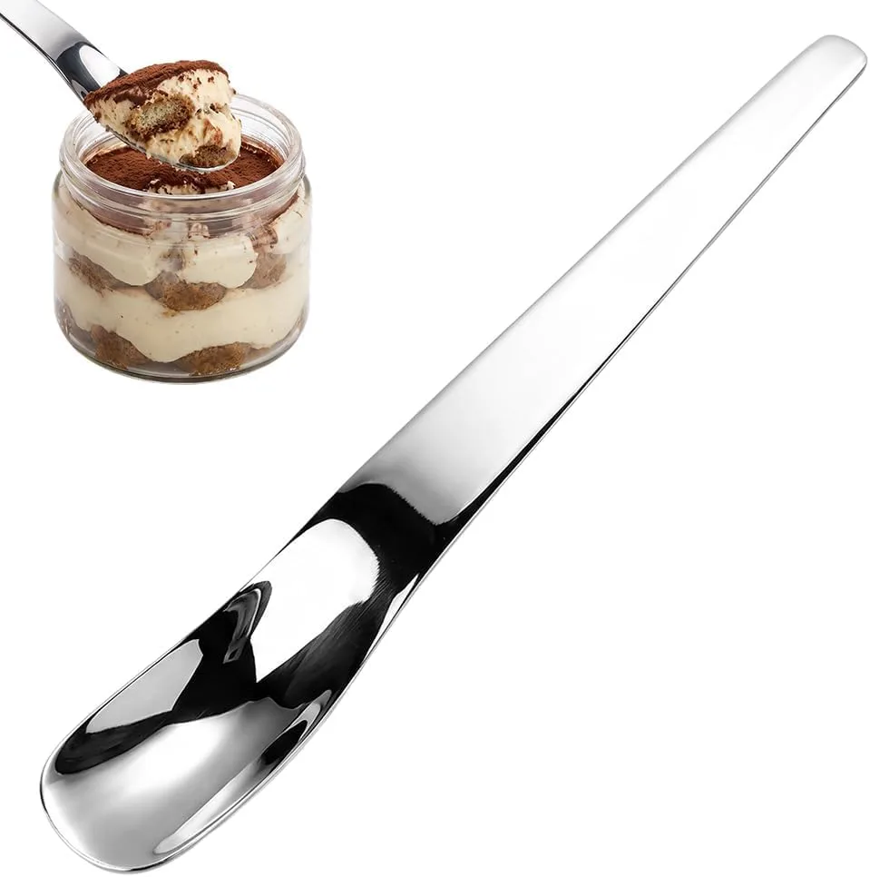 Stainless Steel Dessert Spoon with Long Ergonomic Handle Yogurt Spoon, 1