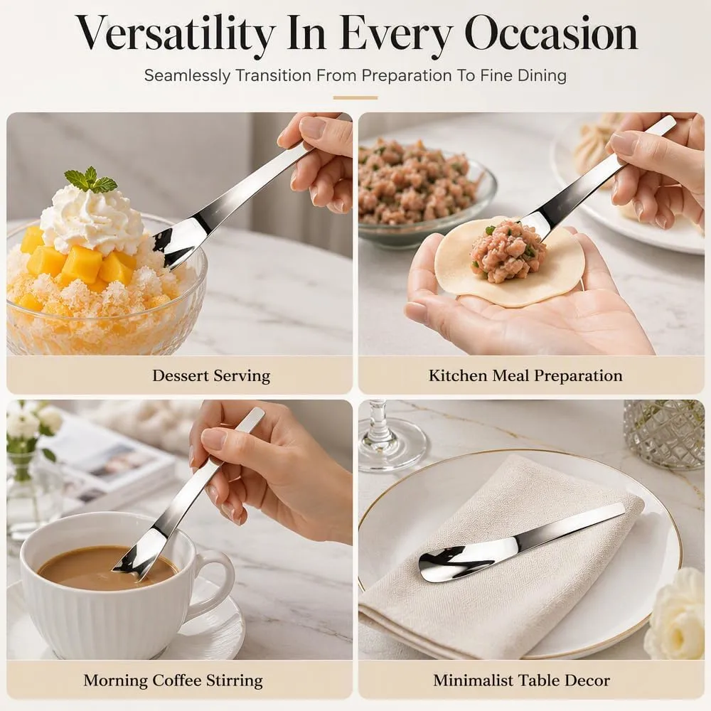 Stainless Steel Dessert Spoon with Long Ergonomic Handle Yogurt Spoon, 1