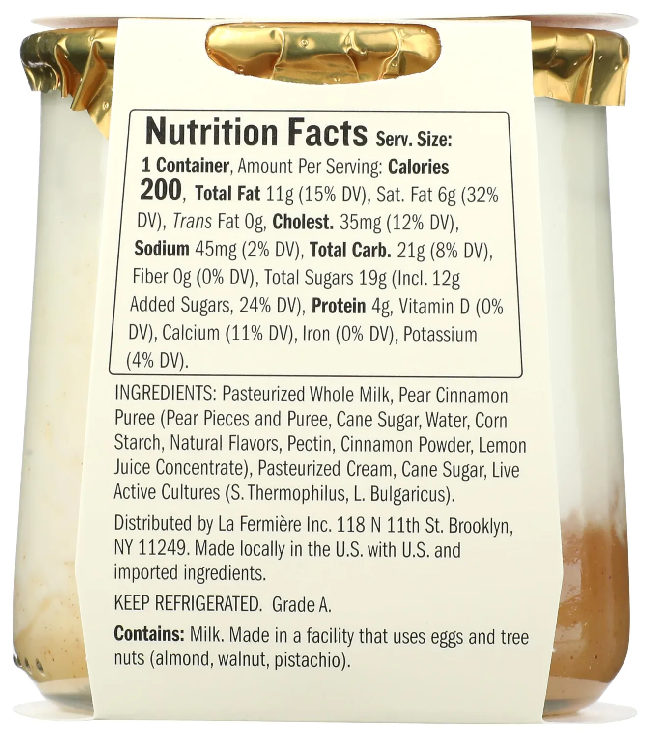 La Fermiere Pear Cinnamon Yogurt, 5.6 OZ
