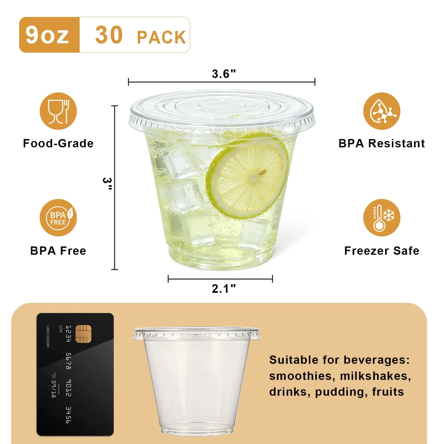 9 oz Clear Plastic Cups with No Hole Flat Lids 30 Pack