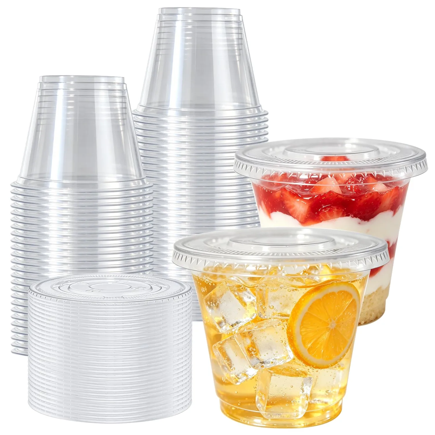 9 oz Clear Plastic Cups with No Hole Flat Lids 30 Pack