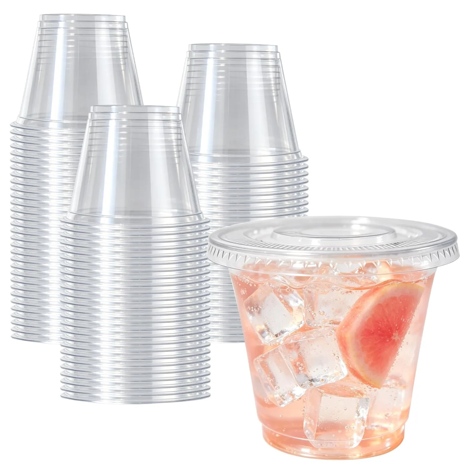 9 oz Clear Plastic Cups with No Hole Flat Lids 20 Pack