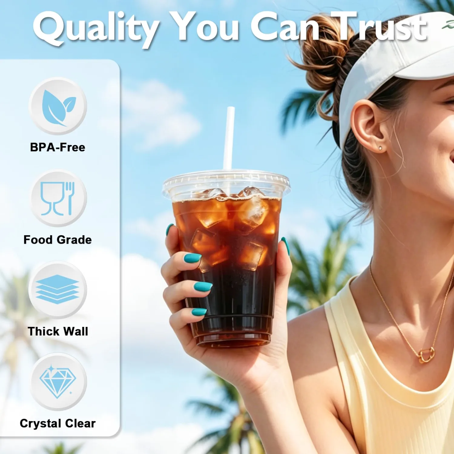 100 Pack 16 oz Disposable Plastic Cups with Lids and Straws